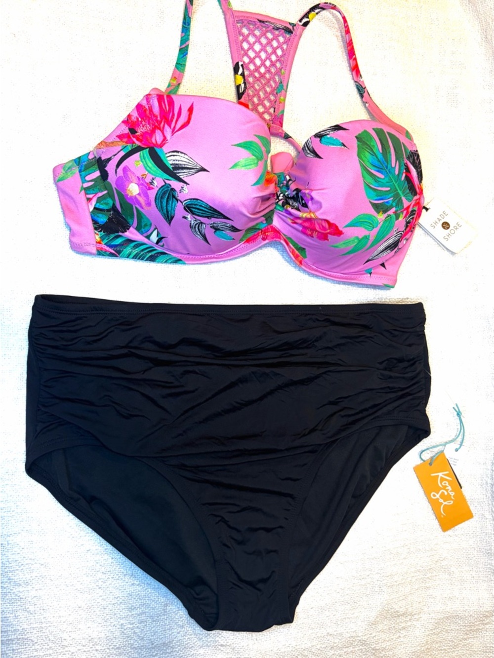 Underwire Lined Top Adjustable & High Waist Rushed Sides Full Coverage Bottom